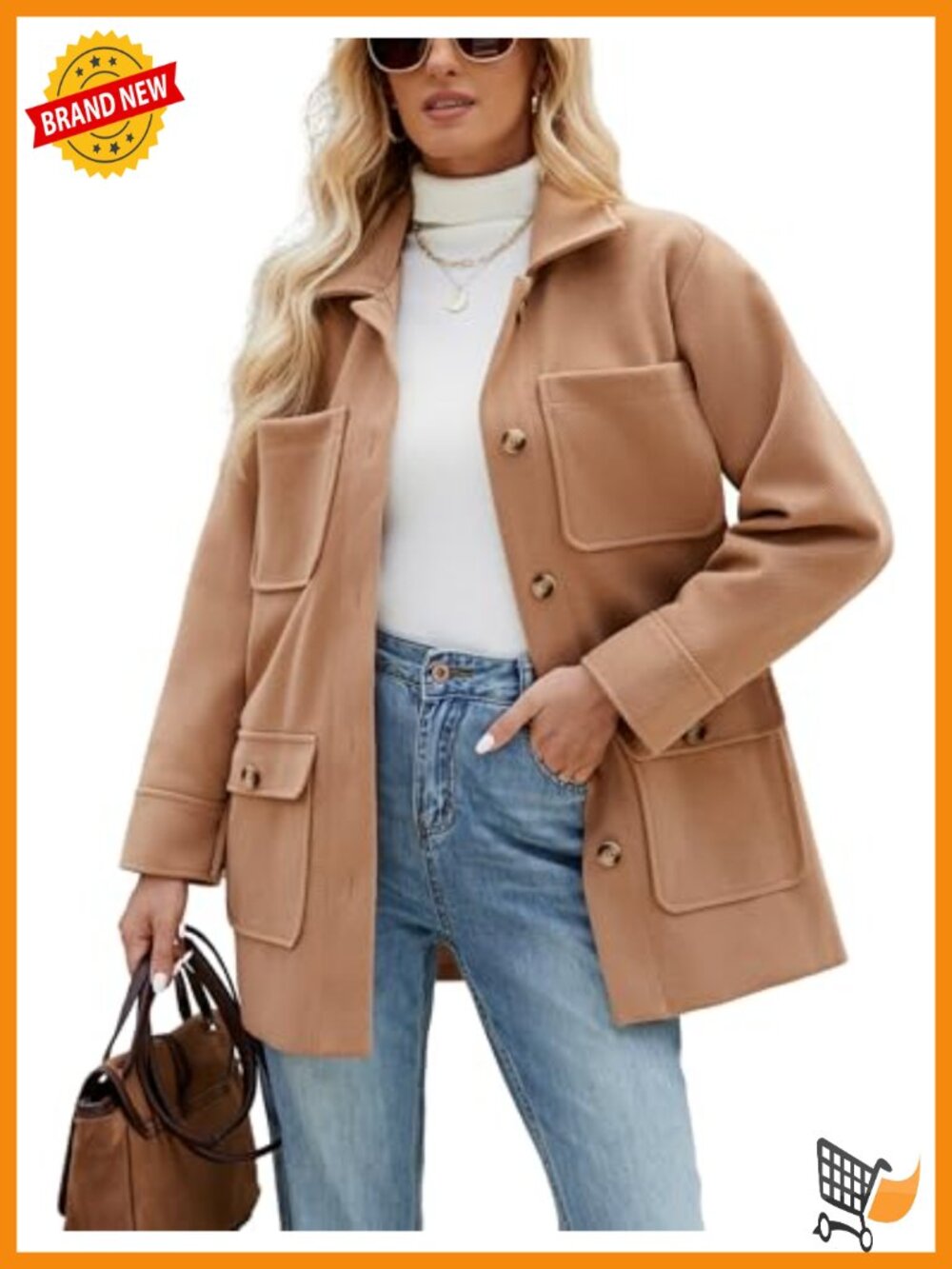 Wool Blend Pea Coat Mid Long Trench Coat with Pockets